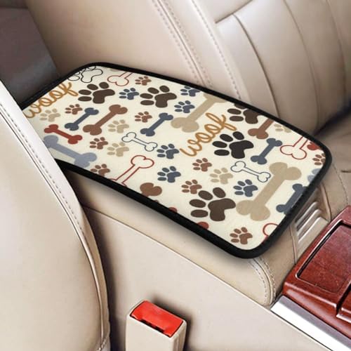 Dog Paw Prints Bones Auto Center Console Cover Universal Car Armrest Pad Waterproof Women Men Automotive Interior Accessories for Most Vehicle SUV - color: Dog Paw Prints Bones