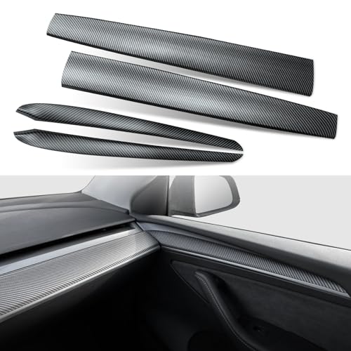 Dashboard Cover Wrap and Front Door Trim Armrest Panel Cover Wrap Compatible with Tesla Model 3(2021-2023) and Model Y(2019-2024) Tesla Interior Cover Trim 4PCS-Matte Carbon Fiber - color: Matte Carbon Fiber