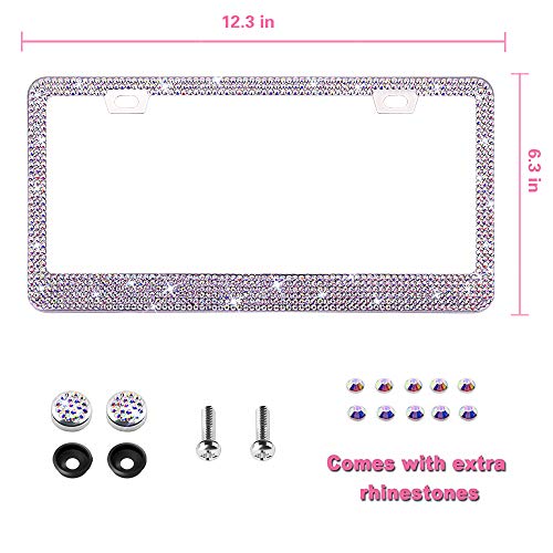 OKLPF Bling License Plate Frame for Women, 1PCS Sparkly Stainless Steel License Plate Frames| Over 1000 pcs 14 Facets Bedazzled Clear Glass Diamond Rhinestone Crystals w/Free Glitter White Diamond BOX - color: colorful