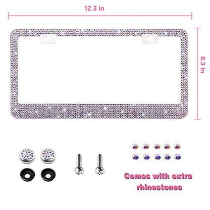 OKLPF Bling License Plate Frame for Women, 1PCS Sparkly Stainless Steel License Plate Frames| Over 1000 pcs 14 Facets Bedazzled Clear Glass Diamond Rhinestone Crystals w/Free Glitter White Diamond BOX - color: colorful