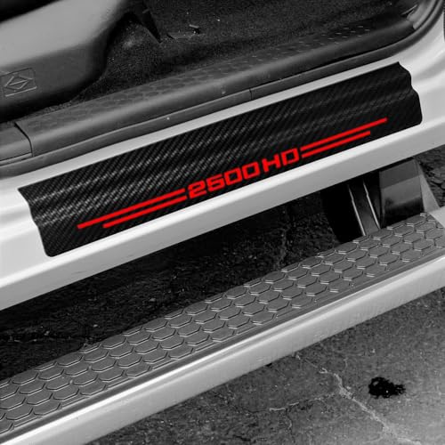 4 Pcs Carbon Fiber Car Door Sill Scuff Plate Auto Door Entry Guard Scratch Shield for GMC Sierra 2500HD Auto Accessories (Red, 2500HD) - color: Red, size: 2500HD