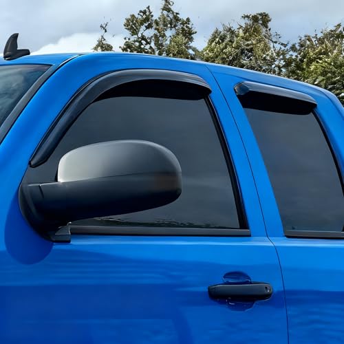 Original Tape-on Window Visors Rain Guards for 2007-2013 Chevrolet (Chevy) Silverado/GMC Serria 1500 Extended Cab, Outside Window Deflectors Visor Vent Sun Shades Truck Accessories, Dark Smoke - size: For Silverado 07-13 Extended Cab
