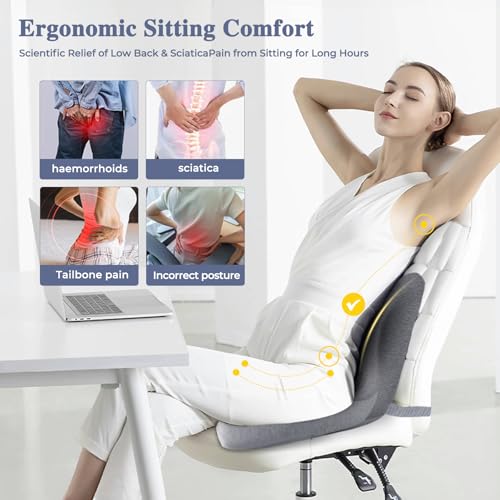 Ergonomic Seat Cushion with Adjustable Strap, Memory Foam Office Chair Seat Cushion with L-Shaped Design, Car Seat Cushion Fits for Truck Driver Semi Truck, Gaming Chair, Desk, Light Gray - color: Light Gray