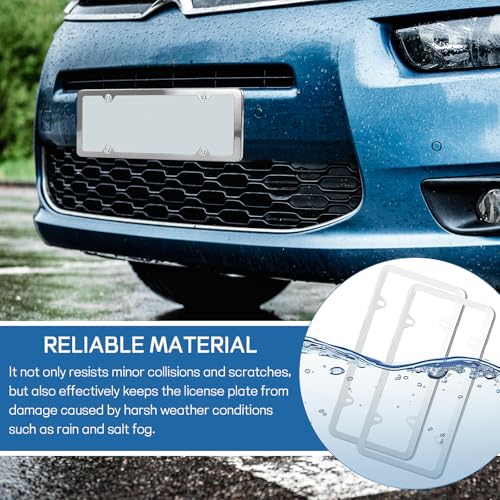 Wuyaoyao 2PCS Car License Plate Frames, 4 Holes Stainless Steel License Plate Frame, Slim License Plates Cover Holder with Screws Bolts Caps Washers, Universal Exterior Car Accessories (Silver) - color: Silver