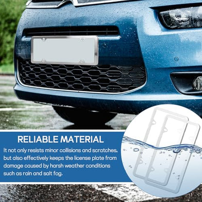 Wuyaoyao 2PCS Car License Plate Frames, 4 Holes Stainless Steel License Plate Frame, Slim License Plates Cover Holder with Screws Bolts Caps Washers, Universal Exterior Car Accessories (Silver) - color: Silver