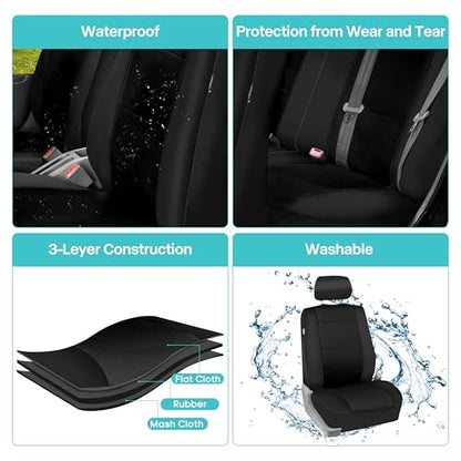 FH Group Waterproof Neoprene Car Seat Covers Front Set – Universal Fit Front Seat Covers with Storage Pockets, Airbag Compatible Automotive Seat Covers for Cars, SUVs & Vans, Black - color: Black, style: Front Set