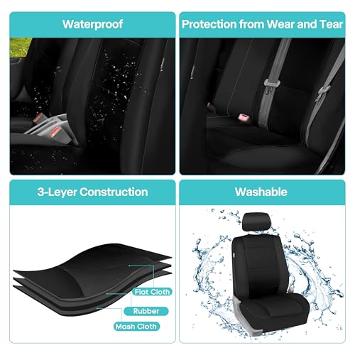 FH Group Car Seat Covers Full Set Neoprene - Universal Fit, Automotive Low Back Front Seat Covers, Airbag Compatible, Split Bench Rear Seat, Washable Seat Cover for SUV, Sedan Black - color: Black, style: Full Set