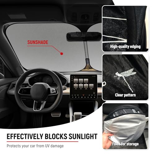 Foldable Car Sun Shade Windshield for Cars，SUV, Trucks, Sedan – Reflective UV Ray Blocker and Heat Shield with Storage Pouch, Pattern Sun Visor Cover, Car Interior Accessories Keep Vehicle Cool