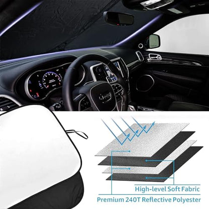 Front Windshield Sunshade fit for Jeep Grand Cherokee/Grand Cherokee l 2014-2026 Foldable Car Shade Windshield Sunshades for Jeep Grand Cherokee Windshield Sun Shade |Keeps Your Vehicle Cool| - size: Fit for Jeep Grand Cherokee 2014-2025