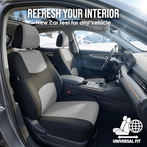 FH Group Car Seat Covers Full Set Cloth - Universal Fit Automotive Seat Covers, Low Back Front Seat Covers, Solid Back Seat Cover, Washable Car Seat Cover for SUV, Sedan and Van Gray - color: Gray, style: Seat Cover Full Set
