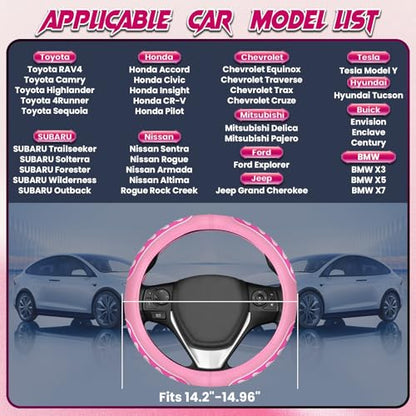 Ventilated Heart-Shaped Steering Wheel Cover with Anti-Slip Leather Grip. Compatible with Ford, Toyota, Honda, Nissan, and Chevrolet Vehicles for 14.5-15.2 inch Round Steering Wheels. - color: White Heart Spinner