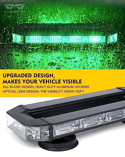 LUMENIX Rooftop Strobe Beacon Lights Bar Green LED Emergency Caution Traffic Lightbar with Heavy-Duty Magnetic Base Safety Warning Flashing Light for POV Law Enforcement Vehicles Tow Trucks Snowplow - color: Green