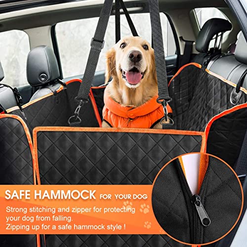 Dog Car Seat Cover for Back Seat, Waterproof Seat Protector Scratchproof Pet Hammock with 4 Bags Side Flaps, Washable Nonslip Backseat Protection for Cars Trucks and SUVs.