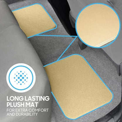 BDK MT-100-LB Classic Light Beige Carpet Floor Mats with Vinyl Heel Pad for Car SUV Truck Van, Universal Fit Front & Rear Liner - color: Light Beige