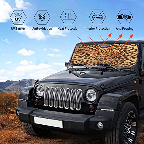 Windshield Sun Shade Cheetah Leopard Print Foldable Car Front Sunshade for Most Sedans SUV Truck Auto Sun Blocker Visor Blocks UV Rays Keeps Your Vehicle Cool-55 x 29.9 Inch - color: Leopard Print