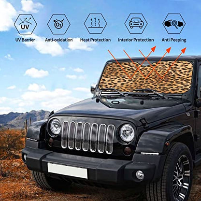Windshield Sun Shade Cheetah Leopard Print Foldable Car Front Sunshade for Most Sedans SUV Truck Auto Sun Blocker Visor Blocks UV Rays Keeps Your Vehicle Cool-55 x 29.9 Inch - color: Leopard Print