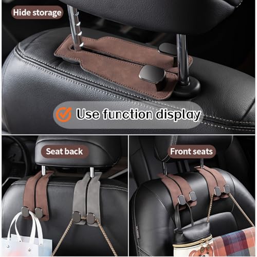 Coozyland Car Hooks, Coozy Land Metal Multi-Function Leather Car Headrest Hooks, Universal Double Hook Car Seat Back Storage Hooks for Wallets, Handbags, Bottles, Trash Bags, etc(Brown 4-Pack) - color: Brown 4-pack