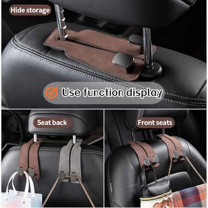 Coozyland Car Hooks, Coozy Land Metal Multi-Function Leather Car Headrest Hooks, Universal Double Hook Car Seat Back Storage Hooks for Wallets, Handbags, Bottles, Trash Bags, etc(Brown 4-Pack) - color: Brown 4-pack