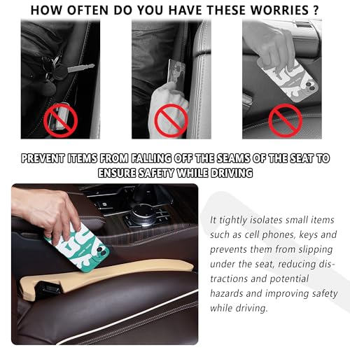 Junecarp Car Seat Gap Filler 2 Pack,Flexible Car Gap Filler Organizer to Impede Items from Dropping,Essential Interior Car Accessories Seat Gap Plug Perfectly Fits Car Gap (Beige) - color: Beige/2pcs