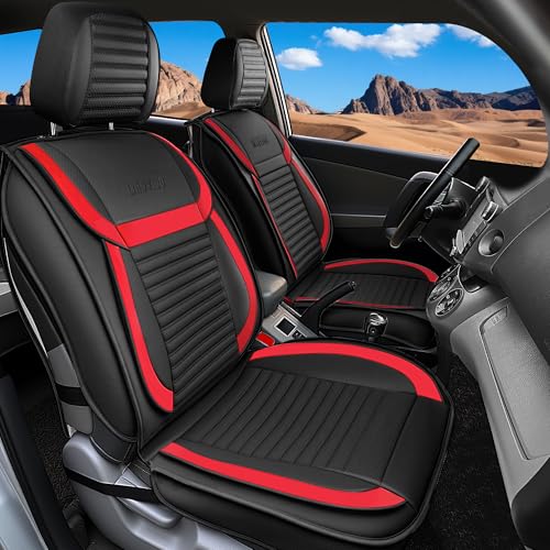 LINGVIDO Full Set Car Seat Covers, Faux Nappa Leather, Airbag Compatible and Waterproof Protectors for Sedans SUVs, Breathable Interior for Active Families, Pets, and Commuters (5 Seats, Black/Red) - color: Black+Red, size: Full set