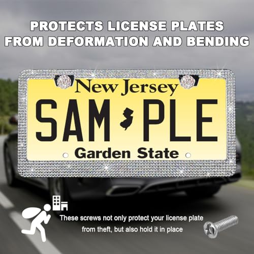 DXNQ 2PCS Bling License Plate Frame, Sparkly Rhinestone Diamond License Plate Cover with Crystal Screws Caps, Glitter Crystal Stainless Steel License Plate Holder for Women (AB) - color: AB, 2PCS