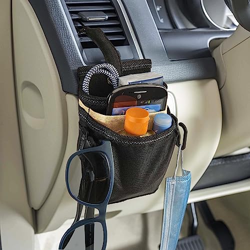 High Road DriverPockets Car Phone Holder Air Vent Pouch and Front Seat Organizer with 3 Pockets, Hanging Hooks and Charging Port - color: Khaki/Black