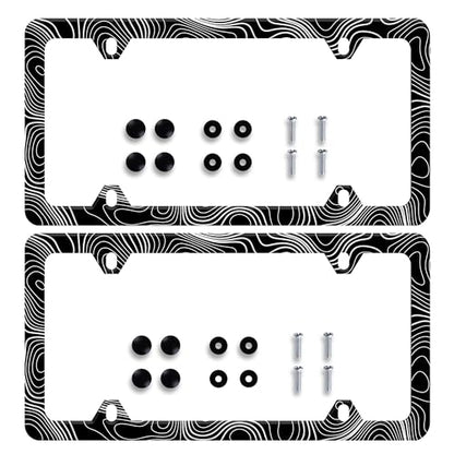 2 Pieces Topographic Map License Plate Frame Topography License Plate Frames Personalise Stainless Steel Funny Design Compatible with Standard License Plate Holder for USA and Canada 6 X 12 - color: Topographic Map 2 pieces