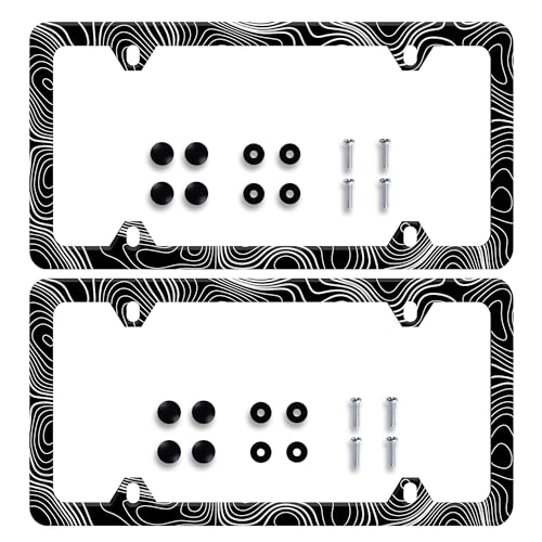 2 Pieces Topographic Map License Plate Frame Topography License Plate Frames Personalise Stainless Steel Funny Design Compatible with Standard License Plate Holder for USA and Canada 6 X 12 - color: Topographic Map 2 pieces