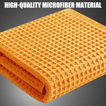 2PCS Car Wash Towel Glass Cleaning Water Drying Microfiber Window Clean Wipe Auto Detailing Waffle Weave (2Pcs-Yellow) - color: 2pcs-yellow