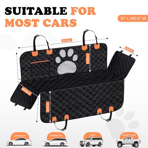 Dog Car Seat Cover For Back Seat, 100% Waterproof Hammock & Back Seat Protector 137*147 cm (54*58 in), Heavy Duty 600D Oxford, Non-Slip, Scratchproof, Easy to Clean, Universal Fit for Cars,