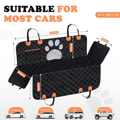 Dog Car Seat Cover For Back Seat, 100% Waterproof Hammock & Back Seat Protector 137*147 cm (54*58 in), Heavy Duty 600D Oxford, Non-Slip, Scratchproof, Easy to Clean, Universal Fit for Cars,