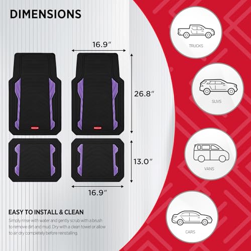 Rubbermaid Car Floor Mat, Heavy Duty All-Weather Car Mats Full Set with Dual-Tone Purple Aluminum Inserts – Universal Fit, Anti-Slip Backing, Trim-to-Fit for Most SUV, Sedan, Van - color: Purple
