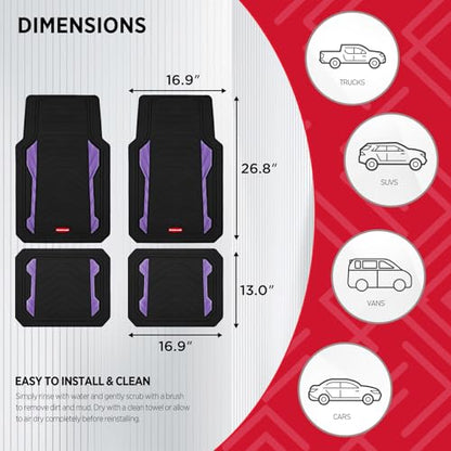 Rubbermaid Car Floor Mat, Heavy Duty All-Weather Car Mats Full Set with Dual-Tone Purple Aluminum Inserts – Universal Fit, Anti-Slip Backing, Trim-to-Fit for Most SUV, Sedan, Van - color: Purple