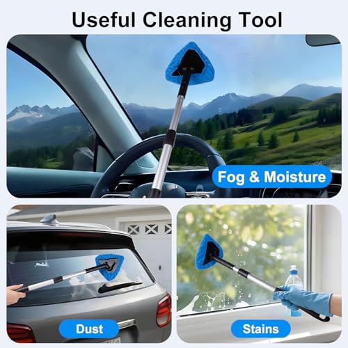 BITOPE All-in-One Car Windshield Cleaner Kit | Extendable Tool with 3 Reusable Microfiber Pads & Spray Bottle for Interior & Exterior Window Cleaning on Cars, SUVs, Trucks - color: Dark Blue