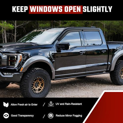 Rain Guards Compatible with Ford F150 SuperCrew 2017 2018 2019 2020 2021 2022 2023 2024 2025, Durable Tape-on Window Deflectors 2017-2025 F150 Trucks Window Rain Guard 4PCS - size: Fit for 2015-2024 Ford F150 Tape-on