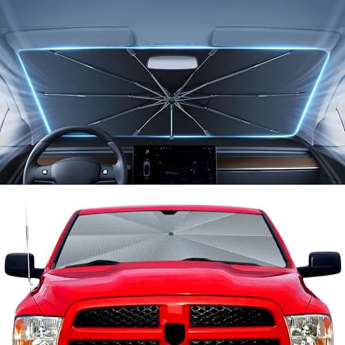 Autorder Windshield Sun Shade Umbrella for 2011-2018 Dodge RAM 1500 Accessories,Upgraded Ice Crystal Material,Easy Setup Umbrella Sunshade for Car Windshield,100% Sun Blocking - size: Dodge RAM 1500 2011-2018