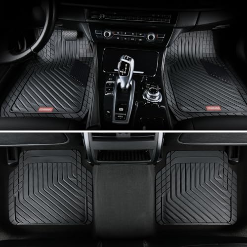 Coverado Heavy-Duty PVC Car Floor Mats Full Set – Black Metallic Heel Pad, All-Weather Protection for Front & Rear, Non-Slip Backing, Easy-to-Clean Liners, 4 Pcs - color: 4-Black