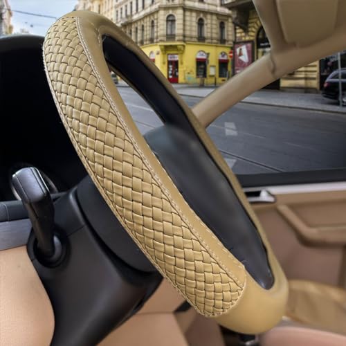 Flying Banner car Steering Wheel Cover Faux Leather Massage Universal fit 3D Honeycomb Hole Anti-Slip Sporty 15 Inches (Tan Tan) - color: Tan Tan