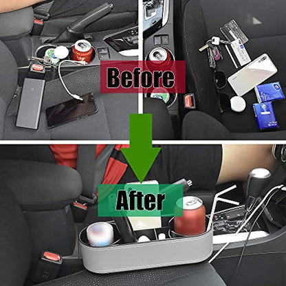 iokone Coin Side Pocket Console Side Pocket Leather Cover Car Cup Holder Auto Front Seat Organizer Cell Mobile Phone Holder (Slim-Gray) - color: Slim-Gray