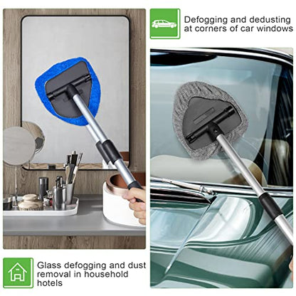 Tallew 3 Pcs Microfiber Car Windshield Cleaner Tool Car Interior Detailing Cleaning Kit with Extendable Handle and 9 Reusable Microfiber Pads Auto Glass Wiper Window Cleaning Kit for Home