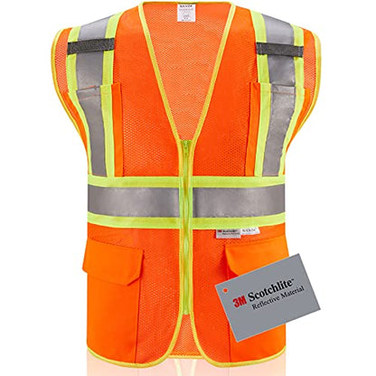 3M High Visibility Reflective Safety Vest with Zipper and Pockets Orange,M - color: 3m, size: Medium