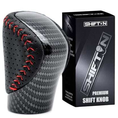 Gear Shift Knob Shifter for Lexus ES GS GX is NX RC RX 200t 300 350 3450h 450hL 350L (Black Leather Red Stitch/Carbon Look) - color: Black Leather Red Stitch / Carbon Pattern