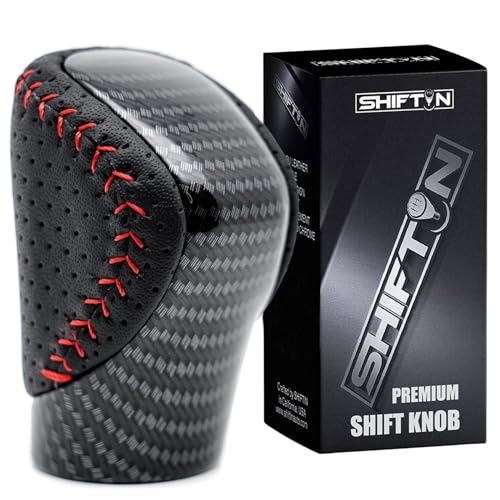 Gear Shift Knob Shifter for Lexus ES GS GX is NX RC RX 200t 300 350 3450h 450hL 350L (Black Leather Red Stitch/Carbon Look) - color: Black Leather Red Stitch / Carbon Pattern