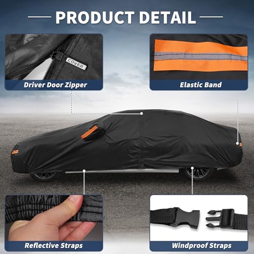 X AUTOHAUX Car Cover for BMW 3 Series 2013-2025 Aluminum Film Outdoor Waterproof Sun Rain Snow Hail Protection with Driver Door Zipper - size: for BMW 3 Series 2013-2024