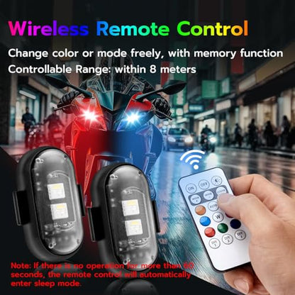Mcbazel 4 Pcs Wireless Rechargeable Magnetic LED Strobe Lights, 8-Colors USB Waterproof Anti-Collision LED Car Flashing Warning Light with Remote Control for Cars, RC Cars, Bikes, Motorcycles