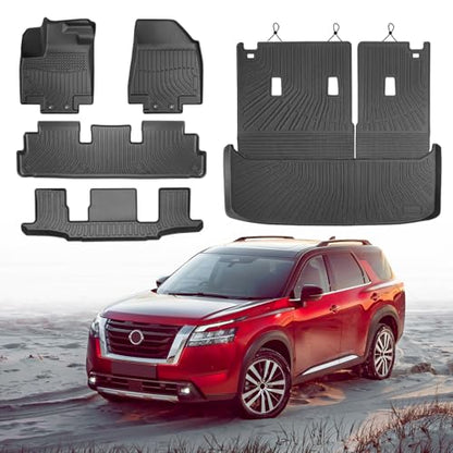 Cartist Floor Mats and Cargo Liner Fit for Nissan Pathfinder 7 Seats 2022-2026 All Weather TPE Floor Mat Pathfinder Accessories Heavy Duty Carpet Protection (Trunk Mat with Backrest Mat+Floor Mats) - size: 5)Nissan Pathfinder 7【22-26】Full set