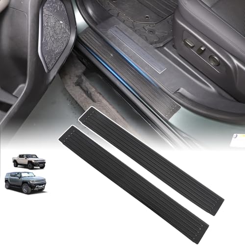 Genuine Carbon Fiber Door Sill Protector for Hummer EV SUV Pickup Accessories Anti-Scratch Door Edge Guards Entry Threshold Panel Trim Molding Kit for Hummer EV SUV Truck 2022-2024 2025+ (Black/2PCS)