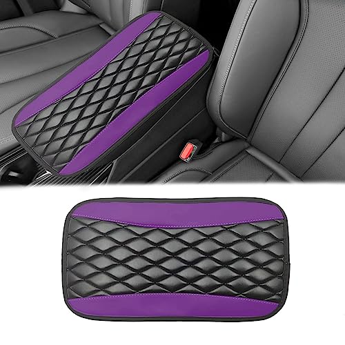 Car Center Console Cover, Universal Leather Waterproof Armrest Seat Box Cover Protector, Comfortable Car Decor Accessories Fit for Most Cars, Vehicles, SUVs-Purple - color: purple