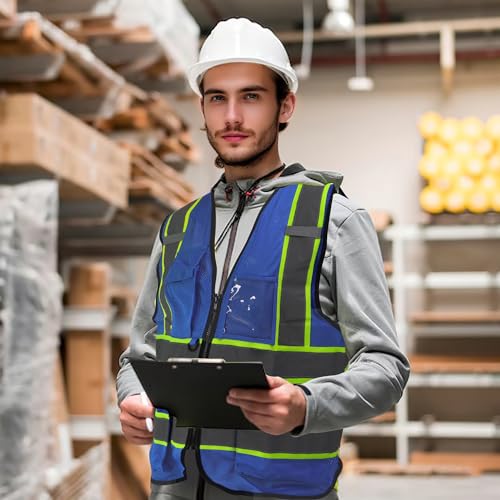 A-SAFETY Mesh High Vis Vest Lightweight Reflective Construction Vest with Pockets Safety Vest for Men/Women - color: Dz-blue, size: Small