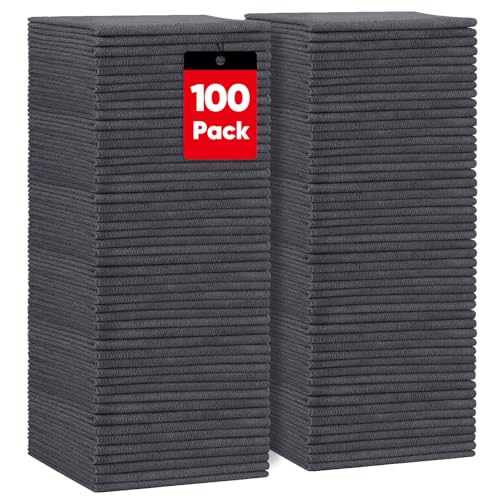 HOMEXCEL Grey Microfiber Cleaning Cloths, 100 Pack Microfiber Towels for Cars, Lint Free & Scratch-Free Bulk Cleaning Rags for House, Kitchen, Car and Shop, Absorbent Cleaning Towels 11.5 x 11.5 inch - color: Grey, size: 11.5 x 11.5 Inch